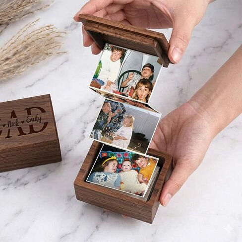 Personalized Pull Out Photo Box, Custom Engraved Accordion Picture Wooden Box, Father Day Gifts, Picture Album Box Gifts, Holds 18 Photo Prints in Kuwait