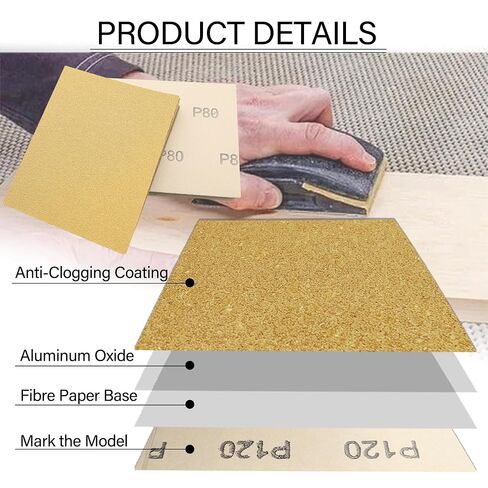 Dianrui 50 PCS 1/4 Sandpaper Sheets, 80/120/150/220/320/400 Grit Sandpaper Assortment for Wood/Metal Furniture, Sand Paper for Drywall 5.5" x 4.5" in Kuwait