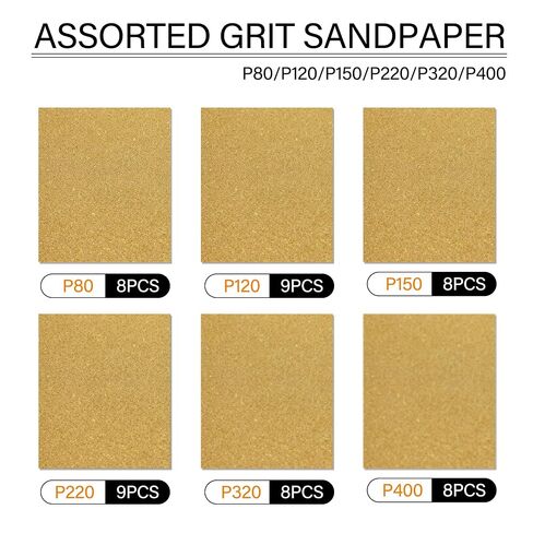 Dianrui 50 PCS 1/4 Sandpaper Sheets, 80/120/150/220/320/400 Grit Sandpaper Assortment for Wood/Metal Furniture, Sand Paper for Drywall 5.5" x 4.5" in Kuwait