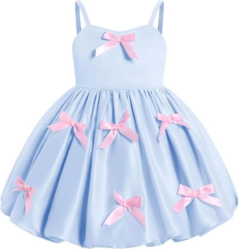 IDOPIP Toddler Girls Pink Bow Birthday Dress Bubble-Hem Princess Flower Girl Wedding Pageant Formal Party Dresses Photo Shoot in Kuwait