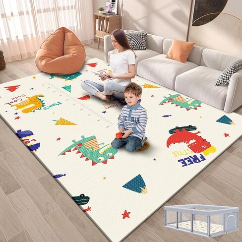 Fshibila 74" × 50“ Baby Play Mat for Floor, Baby Playmat for Playpen, Thick Ultra Soft Playpen Mat for Playing or Crawling, Provides Cushioning, Double-Sided Pattern (0.4" Thick) in Kuwait