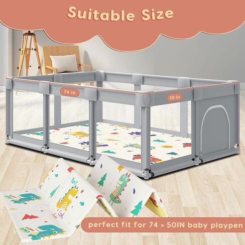 Fshibila 74" × 50“ Baby Play Mat for Floor, Baby Playmat for Playpen, Thick Ultra Soft Playpen Mat for Playing or Crawling, Provides Cushioning, Double-Sided Pattern (0.4" Thick) in Kuwait