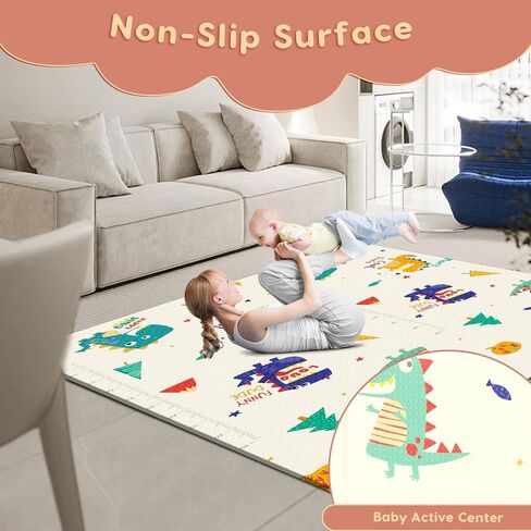 Fshibila 74" × 50“ Baby Play Mat for Floor, Baby Playmat for Playpen, Thick Ultra Soft Playpen Mat for Playing or Crawling, Provides Cushioning, Double-Sided Pattern (0.4" Thick) in Kuwait