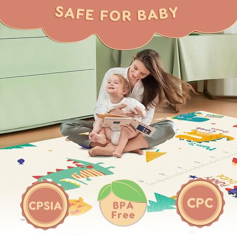 Fshibila 74" × 50“ Baby Play Mat for Floor, Baby Playmat for Playpen, Thick Ultra Soft Playpen Mat for Playing or Crawling, Provides Cushioning, Double-Sided Pattern (0.4" Thick) in Kuwait