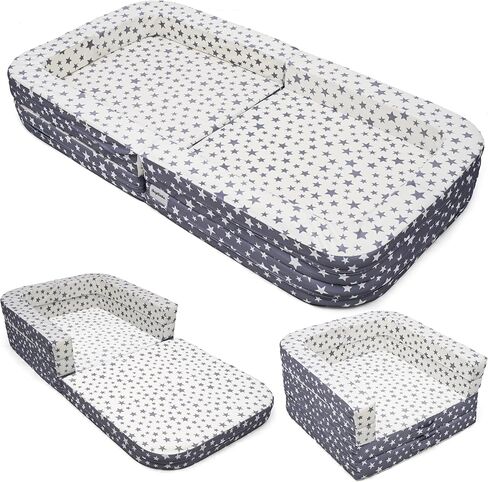 Toddler Travel Bed & Sofa, Portable Foldable Kids Play Mat,3-in-1, Lightweight Star Print Oxford Cot, 60"x30" Easy Carry Bed for Travel in Kuwait