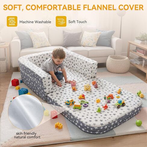 Toddler Travel Bed & Sofa, Portable Foldable Kids Play Mat,3-in-1, Lightweight Star Print Oxford Cot, 60"x30" Easy Carry Bed for Travel in Kuwait