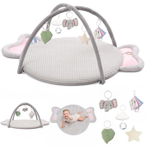 2PM SPORTS Cow Theme Baby Play Mat, Tummy Time Mat for Infant Newborn, Baby Play Gyms & Playmats for 0-3 3-6 6-12 Months, Activity Mat 5 Detachable Toys, Non Slip Gym Mat Easy to Install & Clean in Kuwait