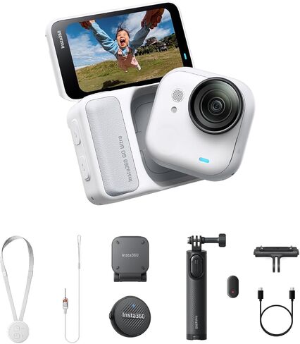 Insta360 GO Ultra Anywhere Bundle - Small 4K Vlogging Camera, Hands-Free, POV Cam, 1/1.28" Sensor, 53g Lightweight, 156° FOV, 200 Min Battery Life, Magnetic Wearable Action Camera for Sports, Vlog in Kuwait