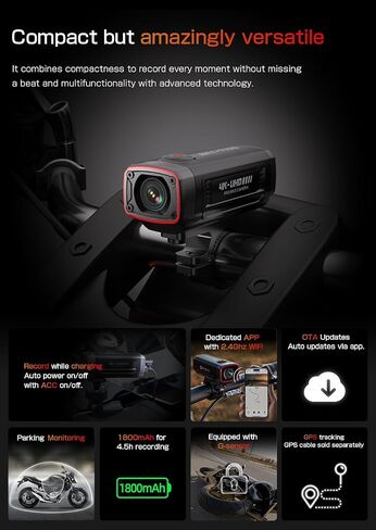 AKEEYO AKY-710S Motorcycle Camera 4K 28fps, 2K 55fps, Wide-Angle 142°, IP67, 5MP, Loop & Emergency Recording, Parking Monitor, Motorcycle Bike,Outdoor Sports, Rechargeable,32GB Card Included in Kuwait