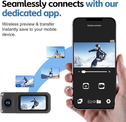 4K Thumb Action Camera with 180° Rotatable Lens, 38.3g Ultra-Light Mini Wearable POV Camera, Portable Vlogging,Helmet Cam for Cycling,Motorcycle (with 64G-Card, Black) in Kuwait