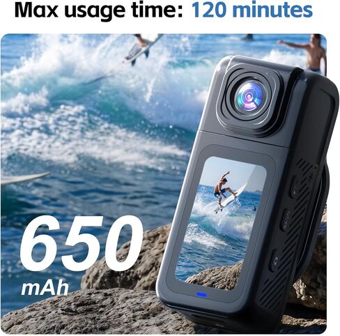 4K Thumb Action Camera with 180° Rotatable Lens, 38.3g Ultra-Light Mini Wearable POV Camera, Portable Vlogging,Helmet Cam for Cycling,Motorcycle (with 64G-Card, Black) in Kuwait