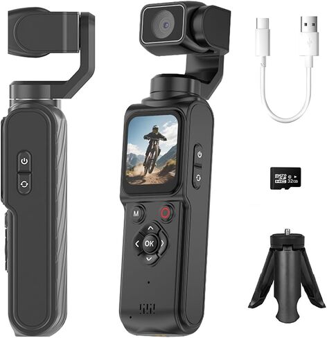 4K Vlogging Camera with Stabilization, 64MP Pocket Camera with Face Tracking & 330° Rotating Lens, Handheld Content Creator Camera for YouTube TikTok Travel Vlog in Kuwait