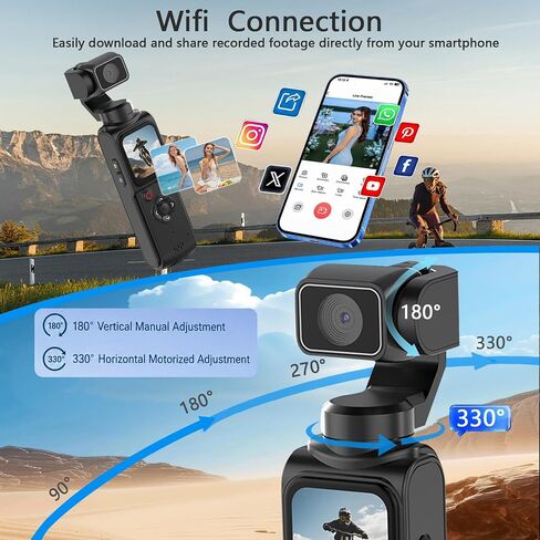 4K Vlogging Camera with Stabilization, 64MP Pocket Camera with Face Tracking & 330° Rotating Lens, Handheld Content Creator Camera for YouTube TikTok Travel Vlog in Kuwait