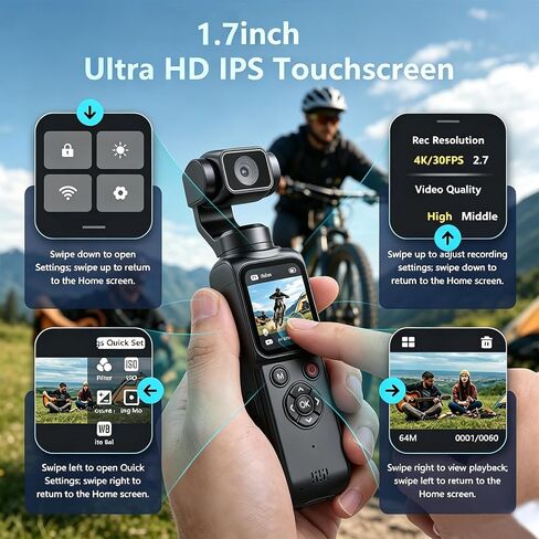 4K Vlogging Camera with Stabilization, 64MP Pocket Camera with Face Tracking & 330° Rotating Lens, Handheld Content Creator Camera for YouTube TikTok Travel Vlog in Kuwait