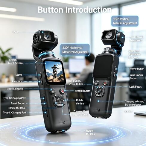 4K Vlogging Camera with Stabilization, 64MP Pocket Camera with Face Tracking & 330° Rotating Lens, Handheld Content Creator Camera for YouTube TikTok Travel Vlog in Kuwait