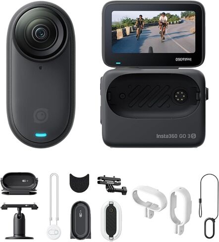Insta360 GO 3S Cycling POV Bundle - 64 GB White 4K Tiny Portable Vlogging Camera, Hands-Free POVs, Mount Anywhere, Stabilization, 140 Min Battery Life, 10m Waterproof, Pet POV, White in Kuwait