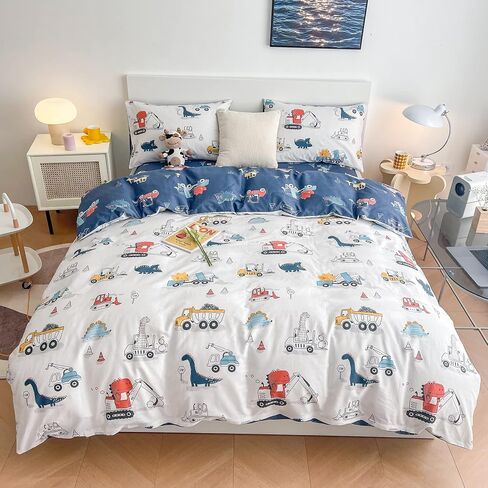 DJY Dinosaur Kids Duvet Cover Set Twin XL, 100% Cotton Dinosaur Truck Car Bedding Set for Dorm Boys Girls Toddler, 2 Pieces Reversible Comforter Cover Set (1 Duvet Cover+1 Pillowcase) in Kuwait
