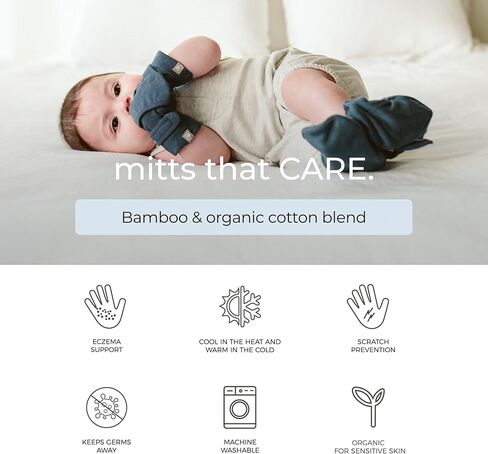 goumikids Newborn Mittens No Scratch Viscose Stay-On, Midnight 3-6m | Anti-scratch baby mitts with velcro, organic cotton blend, breathable, moisture-wicking, machine washable, eczema-safe in Kuwait