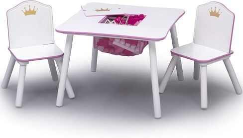 Delta Children Princess Crown Kids Wood Table and Chair Set with Storage - Greenguard Gold Certified, White/Pink in Kuwait
