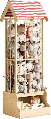 EXPERLAM Stuffed Animal Storage Zoo with Wheels, Montessori-Inspired Solid Pine Wood Plush Toy Organizer, Tall Stuffed Animal Holder with Thick Elastic Cords for Kids Room, Nursery,and Bedroom,Large in Kuwait
