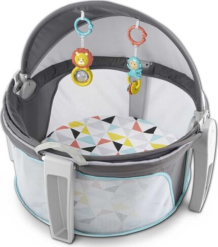 Fisher-Price Portable Bassinet On-The-Go Baby Dome, Travel Play Space with Developmental Newborn Toys & Canopy, Windmill in Kuwait