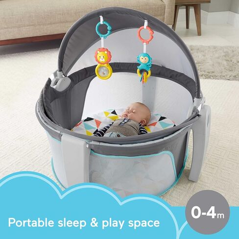 Fisher-Price Portable Bassinet On-The-Go Baby Dome, Travel Play Space with Developmental Newborn Toys & Canopy, Windmill in Kuwait