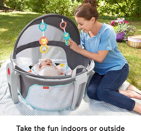Fisher-Price Portable Bassinet On-The-Go Baby Dome, Travel Play Space with Developmental Newborn Toys & Canopy, Windmill in Kuwait
