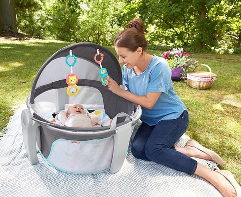 Fisher-Price Portable Bassinet On-The-Go Baby Dome, Travel Play Space with Developmental Newborn Toys & Canopy, Windmill in Kuwait