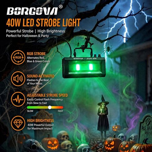 40W LED Strobe Light, Portable RGB LED Stage Flashing Light | Sound Activated & Auto Mode, Adjustable Speed & Sensitivity, Equipped with Hook, Perfect for Halloween Party Stage Club in Kuwait