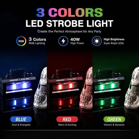40W LED Strobe Light, Portable RGB LED Stage Flashing Light | Sound Activated & Auto Mode, Adjustable Speed & Sensitivity, Equipped with Hook, Perfect for Halloween Party Stage Club in Kuwait