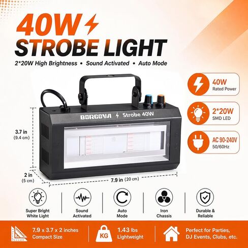 40W LED Strobe Light, Portable RGB LED Stage Flashing Light | Sound Activated & Auto Mode, Adjustable Speed & Sensitivity, Equipped with Hook, Perfect for Halloween Party Stage Club in Kuwait