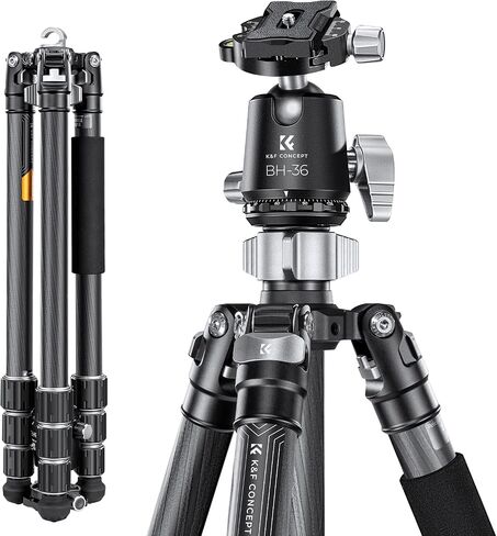 K&F Concept X-Series 68" Carbon Fiber Camera Tripod | Professional Photography Tripod, 1.42" Metal Ball Head, Load Capacity 35.2lbs, Indoor Outdoor Use,X284C4+BH-36 in Kuwait