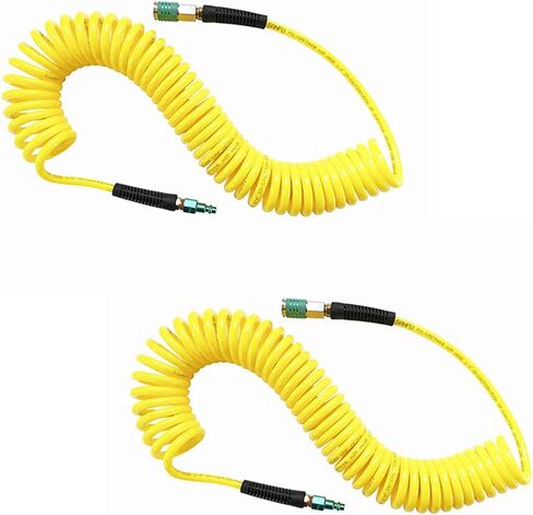 SANFU (PU) Polyurethane Recoil Air Hose 1/4"ID x 25ft With Bend Restrictor, 1/4" Industrial Aluminum 3IN1 Quick Coupler and Plug, 2-Pack, Blue in Kuwait