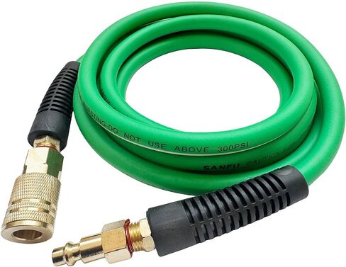 SANFU Hybrid Air Hose Lead-In 1/4"ID x 10FT, 300PSI Durable, Lightweight, With 1/4" Industrial Brass Quick Coupler and Plug, Bend Restrictors, Green&White(10’) in Saudi Arabia