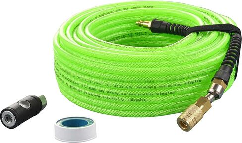 RayMagic Air Compressor Hose 1/4 Inch x 100 Feet Flexible Reinforced Polyurethane (PU) Air Hose 300PSI With Brass Fittings, Strain Reliefs, 1/4" 360 Swivel Coupler and Plug,1PCS Safety Coupler in Kuwait