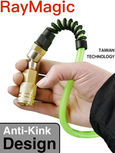 RayMagic Air Compressor Hose 1/4 Inch x 100 Feet Flexible Reinforced Polyurethane (PU) Air Hose 300PSI With Brass Fittings, Strain Reliefs, 1/4" 360 Swivel Coupler and Plug,1PCS Safety Coupler in Kuwait