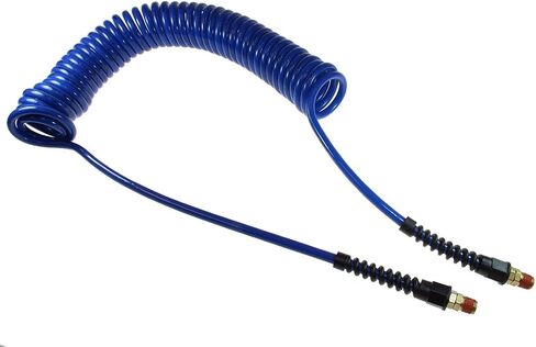 Coilhose Pneumatics PU14-25B-B Flexcoil Polyurethane Coiled Air Hose, 1/4-Inch ID, 25-Foot Length with (2) 1/4-Inch Reusable Strain Relief MPT Swivel Fittings, Dark Blue in Saudi Arabia
