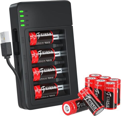 123A Rechargeable Batteries 8-Pack with LCD Charger for Arlo | Protected 123A cells for Arlo cameras, alarms and flashlights with LCD 4-slot fast charger and reusable 8-pack design in Kuwait