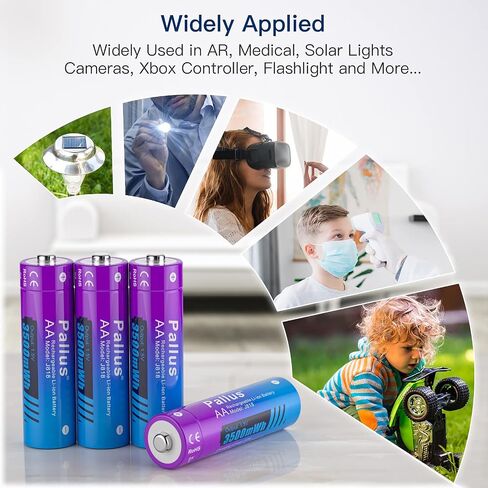Pallus 1.5v Lithium Rechargeable AA Batteries - 12 Pack High Capacity Rechargeable Batteries AA, 2Hrs Fast Charging for Outdoor Blink Camera, Toys, Smart Lock, Constant Voltage, Long Lasting in Kuwait