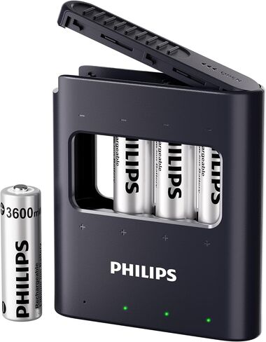 PHILIPS Rechargeable AA Lithium Battery 4 Pack, 1.5V 3600mWh Li-ion Battery, 1200 Long Batteries Life Works with Game Controllers in Kuwait