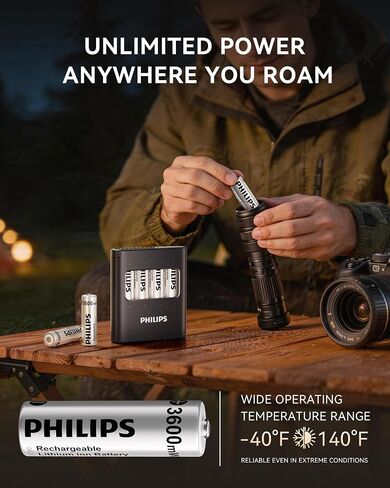 PHILIPS Rechargeable AA Lithium Battery 4 Pack, 1.5V 3600mWh Li-ion Battery, 1200 Long Batteries Life Works with Game Controllers in Kuwait