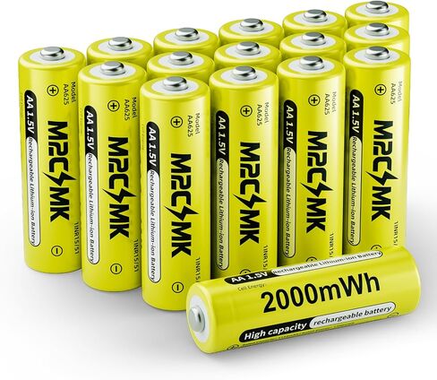16 Pack Rechargeable AA Lithium Batteries | Double A Batteries, 1.5V Constant Voltage, for Blink Outdoor Cameras & Xbox Controllers, Ideal for High-Drain Devices in Kuwait