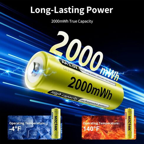 16 Pack Rechargeable AA Lithium Batteries | Double A Batteries, 1.5V Constant Voltage, for Blink Outdoor Cameras & Xbox Controllers, Ideal for High-Drain Devices in Kuwait