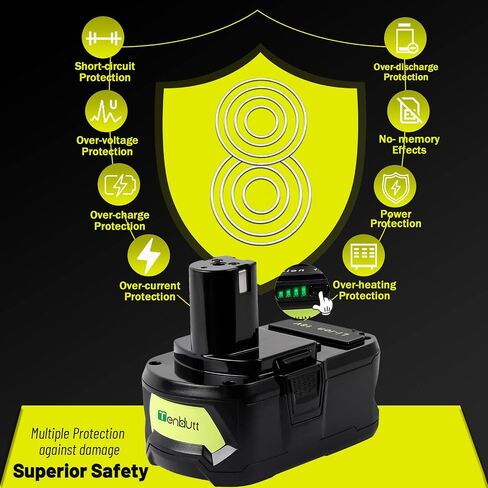 TenHutt 【Upgrade】 2 Packs 6.0Ah Lithium Replacement Battery for Ryobi 18V ONE+ Cordless Power Tool P108(130429054) Compatible with P102 P103 P104 P105 P107 P108 Lithium Battery in Saudi Arabia