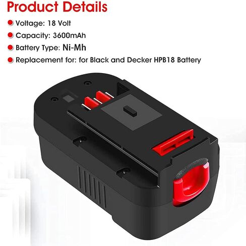 2-Pack [Upgraded to 3600mAh] Replacement for Black and Decker 18V Battery | Compatible with B-lack and Decker 18 Volt Battery Ni-Mh HPB18 244760-00 A1718 FS18FL FSB18 Firestorm Cordless Tools (Black) in Kuwait