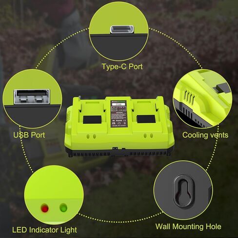 Replacement for Ryobi 40V Battery Charger, Dual Port Fast Charging Station | with USB & Type-C - Compatible with OP4026 OP4050 OP4050A OP4040 OP4060 OP4015 40 Volt Batteries in Kuwait