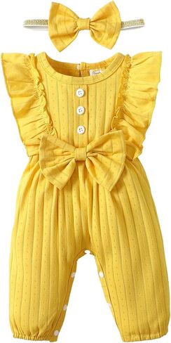 Mioglrie Preemie Newborn Baby Girl Clothes One Piece Infant Romper Outfits | Ruffle One Piece Outfits,Short Sleeve Romper,Matching Headband,Summer Bodysuit Outfits,Baby Essentials Must Haves in Kuwait