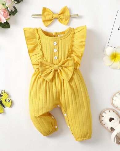 Mioglrie Preemie Newborn Baby Girl Clothes One Piece Infant Romper Outfits | Ruffle One Piece Outfits,Short Sleeve Romper,Matching Headband,Summer Bodysuit Outfits,Baby Essentials Must Haves in Kuwait