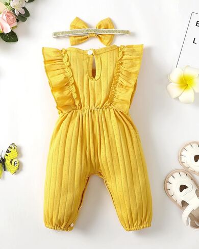 Mioglrie Preemie Newborn Baby Girl Clothes One Piece Infant Romper Outfits | Ruffle One Piece Outfits,Short Sleeve Romper,Matching Headband,Summer Bodysuit Outfits,Baby Essentials Must Haves in Kuwait