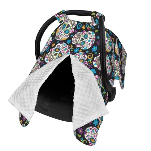 Sugar Skulls Art Baby Car Seat Cover & Breastfeeding Nursing Cover - Breathable Stretch Fabric Multi-Use Nursing Cover for Breastfeeding in Kuwait
